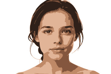 Natural Beauty Portrait - Close-up of a Young Woman with Freckles and Brown Hair - Minimal Makeup Look for Fresh Skin and Glowing Complexion - Studio Shot on White Background