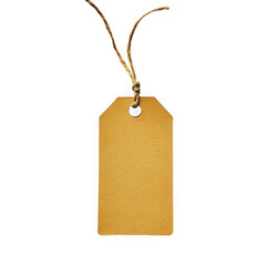 Blank brown cardboard tag with twine on transparent background