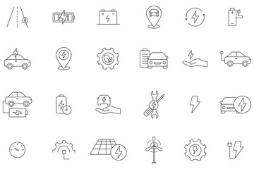 Electric Car Line Icon Set 24 Modern & Minimalist Designs . Electric Car & Charging Icons Scalable & Easy to Use . Clean Electric Car Line Icons High-Quality . 
