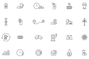 Electric Car Line Icon Set 24 Modern & Minimalist Designs . Electric Car & Charging Icons Scalable & Easy to Use . Clean Electric Car Line Icons High-Quality . 