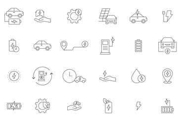 Electric Car Line Icon Set 24 Modern & Minimalist Designs . Electric Car & Charging Icons Scalable & Easy to Use . Clean Electric Car Line Icons High-Quality . 