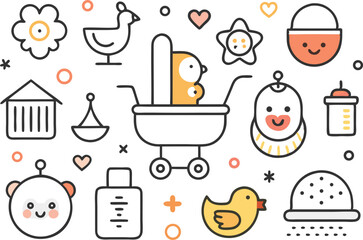 BABY - thin line vector icon set. Pixel perfect. Editable stroke. The set contains icons: Child, Baby Boys, Baby Girls, Baby Carriage, Baby Food, Baby Bottle, Rubber Duck, Baby Clothing, Crib, Diaper 