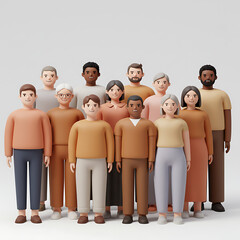 Diverse Group of People Celebrating Unity and Inclusion through 3D Illustration