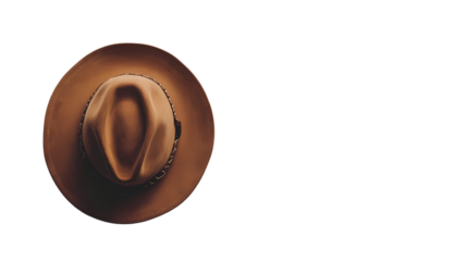 A close up shot of a brown cowboy hat with a  showing the texture and design details isolated on transparent background
