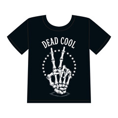 Vintage Skeleton Hand Peace Sign with Stars and Bold Serif Text