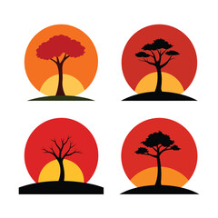 Lone tree set against a beautiful sunset for peaceful design themes vector illustration.