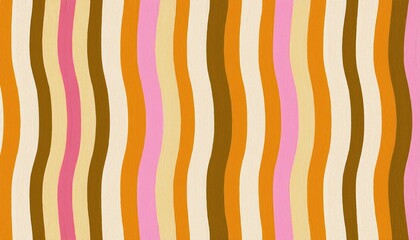 retro wavy stripe textile pattern with pink, mustard, cream, and brown tones for vintage fabric, branding, wallpaper, or web background in 70s inspired groovy style design

