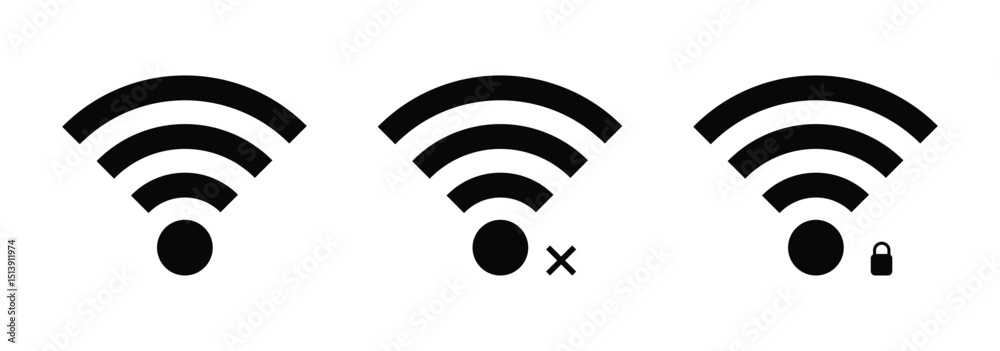 Wall mural wireless internet signal flat app icon. mobile phone wi-fi network set, black wi-fi network linear i