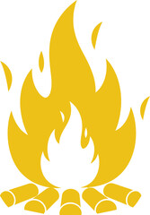 Yellow campfire icon. Warm bonfire symbol for camping, outdoor adventure, warmth, survival, night gathering. AI Generative
