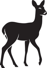 Doe deer simple black silhouette, Elegant forest animal in outline style