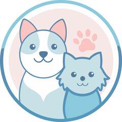 cat and dogCute Minimal Pet Shop Logo with Smiling Cat and Dog in Pastel Colors – Vector Illustration