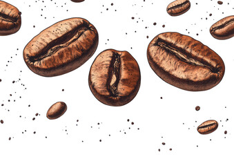 A drawing of coffee beans with a white background