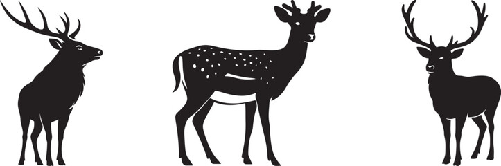 Simple deer trio silhouette design, Minimalist wildlife black and white sketch