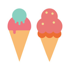 Sweet and colorful strawberry ice cream cone in cute art style vector illustration.
