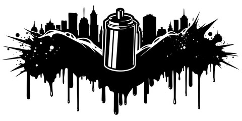 Obraz premium Abstract black and white grunge background with paint splashes, ink, and silhouette art for a nature or city design illustration