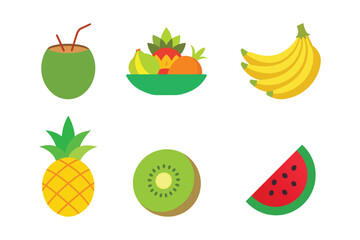 Fresh summer fruits set featuring tropical and juicy fruit designs vector illustration.