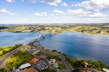 Brasilia's Juscelino Kubitschek bridge and its surroundings. Brasília, Brazil.