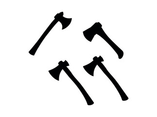 Vector Illustration of Different Types of Axes, Silhouette illustration of various axes, showcasing different shapes and sizes, four axes against a plain white background. axes, silhouette, black and 