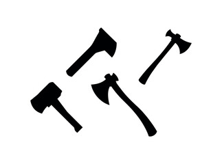 Vector Illustration of Different Types of Axes, Silhouette illustration of various axes, showcasing different shapes and sizes, four axes against a plain white background. axes, silhouette, black and 