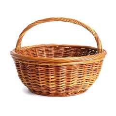 Obraz premium Classic Handwoven Wicker Basket with Curved Handle for Storage, Decoration, and Organization Needs