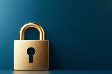 Fototapeta premium Golden Lock with Engraved Trademark and Percent Icon – Secure Branding and Business Protection Illustration on Blue Backdrop