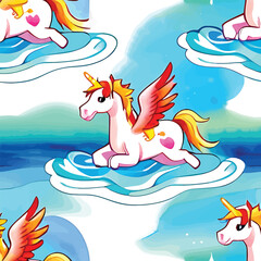 Pastel Unicorns On Clouds Whimsical Vector Seamless Pattern For Childrens Design Fabric Prints And Nursery Decor In Watercolor Style Bright Fun And Magical For A Cheerful Lighthearted Mood