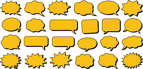 A collection of various yellow speech bubbles with black outlines on white background