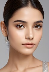 Beautiful Indian Asian Latin Pakistani Skincare Model With Fair Glowing Skin White Closeup