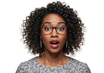 Surprised young black woman with glasses