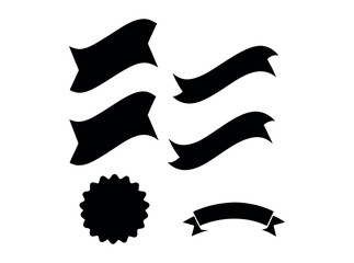 Black and white award ribbons and seals graphic design elements, vector graphic set of black award ribbons and seals on a white background, ribbons, badges, stars, graphic elements, silhouette, decora