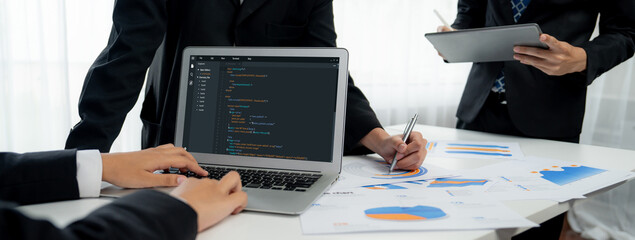 Software development programming on computer screen for brisk application and program coding