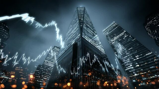 Financial market data and stock market analysis in the city at night background