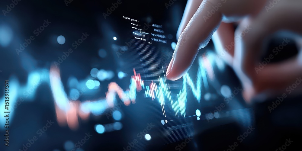 Poster business confident finance concept. a hand interacting with a digital financial graph on a touchscre