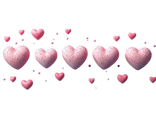 A row of hearts with a white background