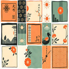  pattern with autumn leaves, japanese style, fabric