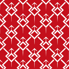 Red and White Geometric Seamless Pattern with Arrows and Diamonds