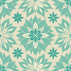 Seamless Teal and Beige Floral Pattern Background Design