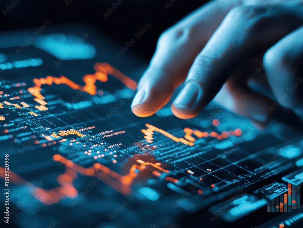 Poster business confident finance concept. a hand interacting with digital financial data on a touchscreen 