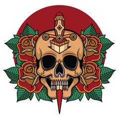sword and skull traditional tattoo
