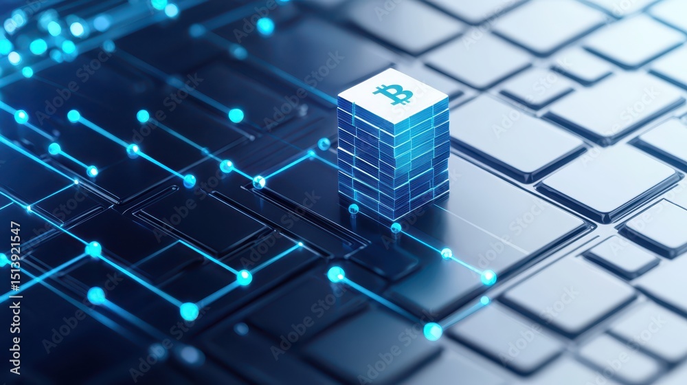Poster Business confident finance concept. Digital representation of blockchain technology with a Bitcoin symbol on a tech-inspired background.