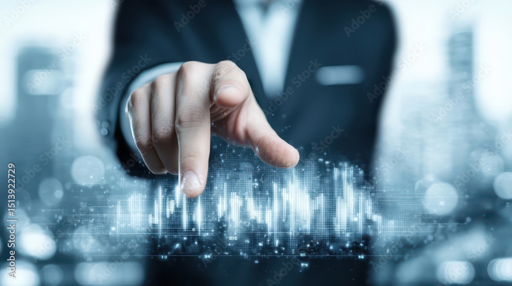 Poster business confident finance concept. digital touch interaction with futuristic interface in a busines