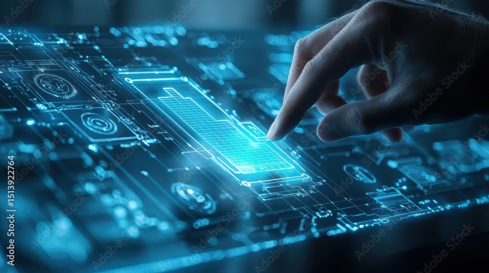 Poster business confident finance concept. futuristic hand interacting with a digital interface displaying 