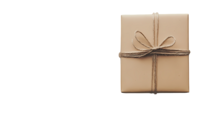 A brown paper package tied up with string sits   in a studio setting isolated on transparent background