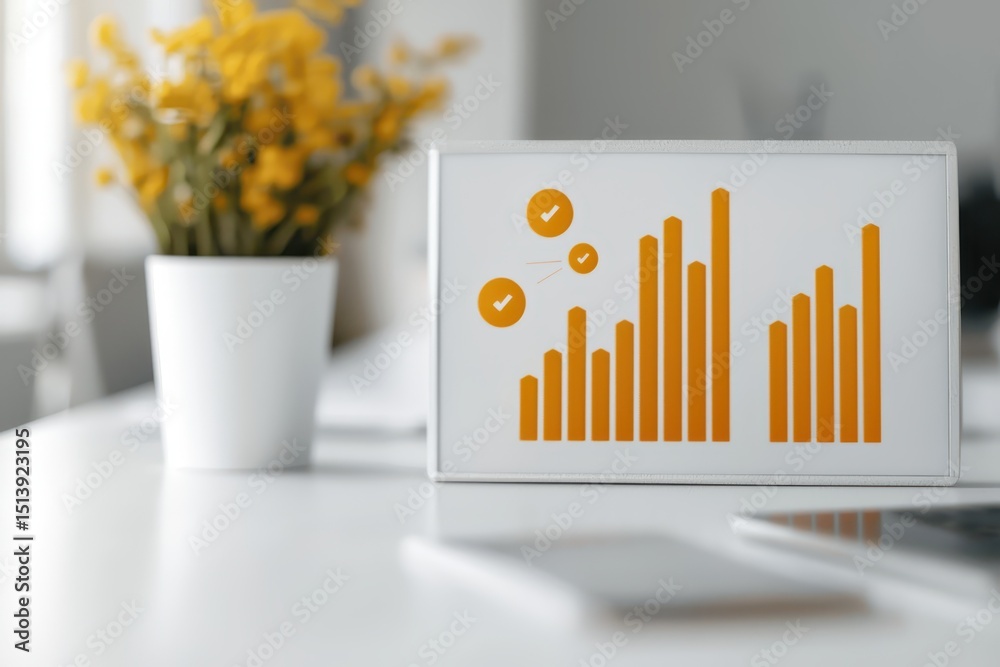 Poster business confident finance concept. business graph on a table with a flower vase in a modern workspa