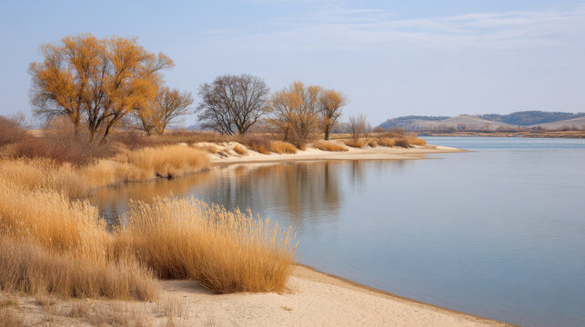 Fototapeta light minimalist delta estuary in slovakia with long shadows and geometric patterns