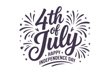 4th of July Happy Independence Day Typography with Fireworks Elements. Festive USA Patriotic Celebration Design For Greeting Cards, Banners, or Print Posters. Vector Template 