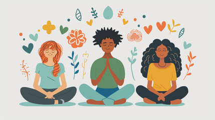 Mental health first aid poster with icons for talking, resting, breathing, and connecting.