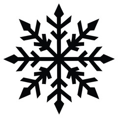 Black and white vector illustration of a perfect symmetrical snowflake design element