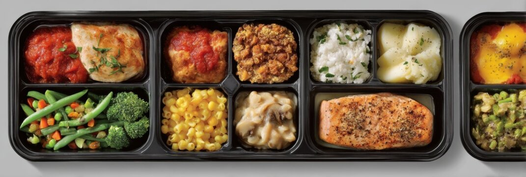 Nutrition Panel Layout Showcasing Diverse Frozen Meal Options in a Clear, Organized Format for Easy Meal Selection