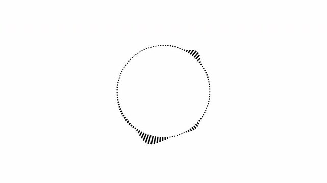 Graphic circular loop of rhythmic black audio frequency sound wave on white background